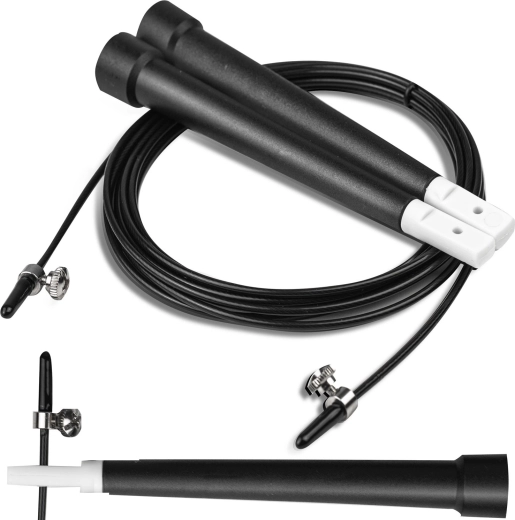 Coardă de sărit Neo-Sport neagră cu cablu de oțel