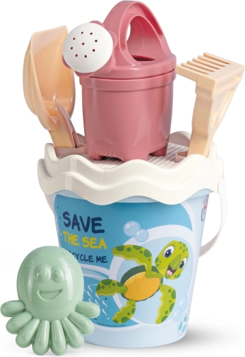 Androni set pastel pentru nisip din material reciclat Ocean cu stropitoare – mediu, 6 piese