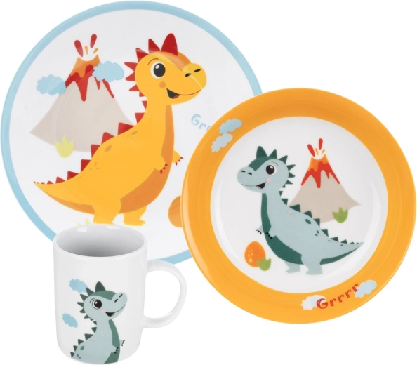 Set de masă pentru copii Dino, rotund, 3 piese