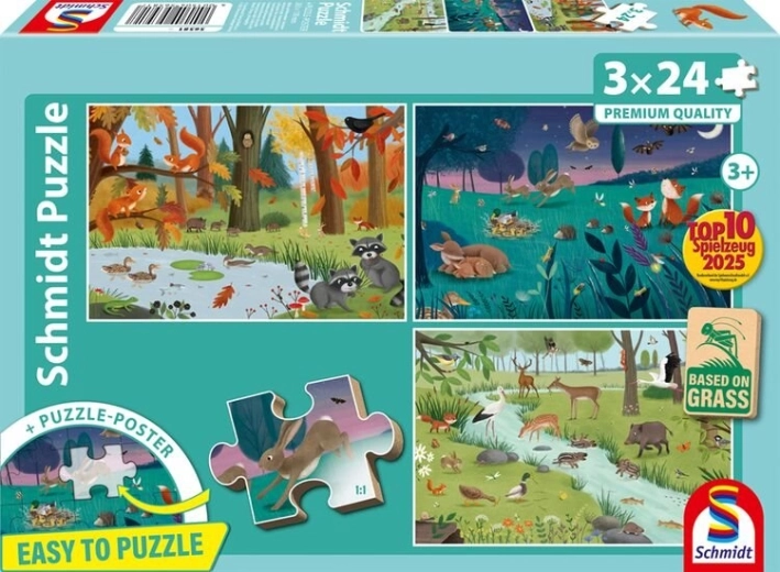 Puzzle Schmidt Animale de pădure și de câmp 3×24 piese