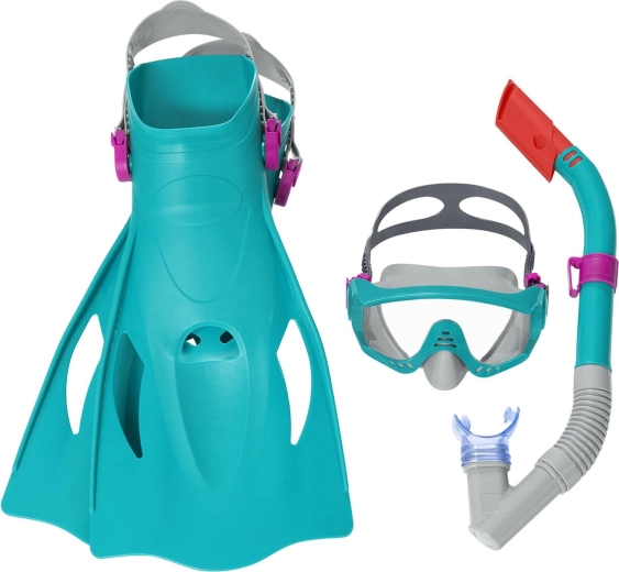 Set de snorkeling turcoaz BESTWAY – mască, snorkel și labe reglabile 41–46