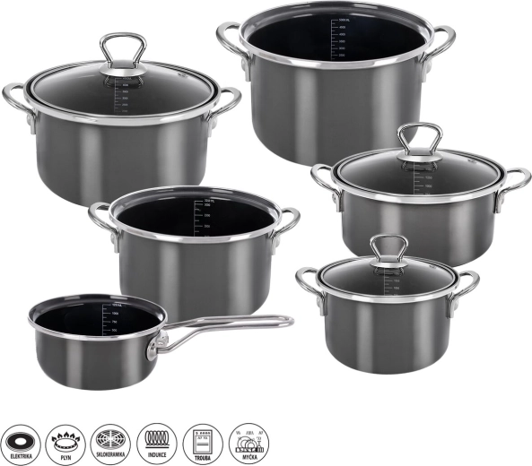 Set de vase emailate Metalic Lem, 9 piese