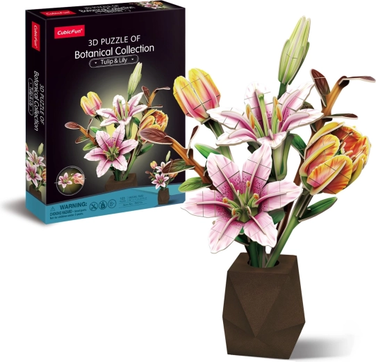 Puzzle 3D CubicFun colecția botanică lalele și crini, 103 piese