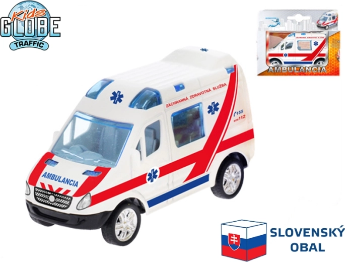 Kids Globe Traffic ambulanță slovacă cu mecanism pull-back 8 cm