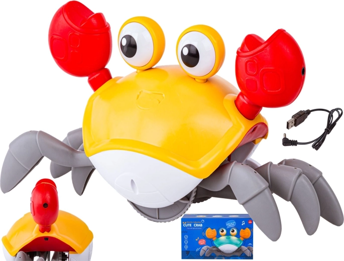 Crab interactiv care se târăște și „fuge” – luminează și cântă melodii (galben)