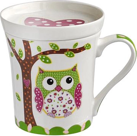 Cană ceramică cu farfurioară pentru ceai Toro 270 ml bufniță