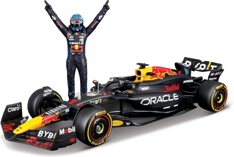 Model Bburago Formula 1 Oracle Red Bull Racing RB20 2024 cu figurină Max Verstappen 1:24