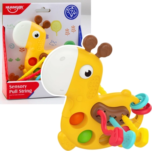 Girafă senzorială cu șnururi de înșirat, galbenă