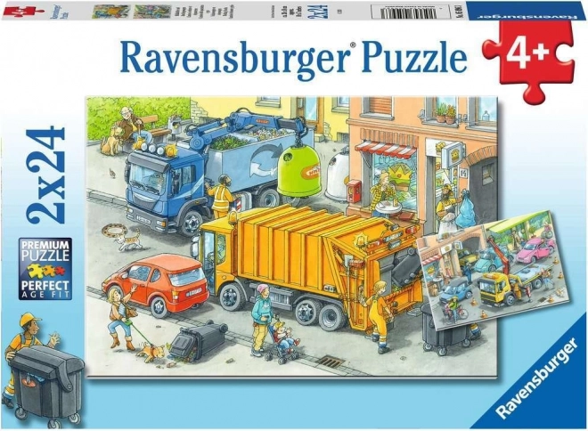 Puzzle Ravensburger Gunoieri și Vehicul de tractare 2x24 piese