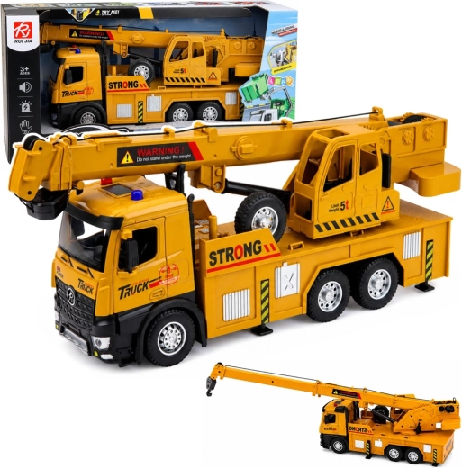 Camion de construcții cu macara, cabină metalică, lumini și sunete 1:12 - 1 bucată