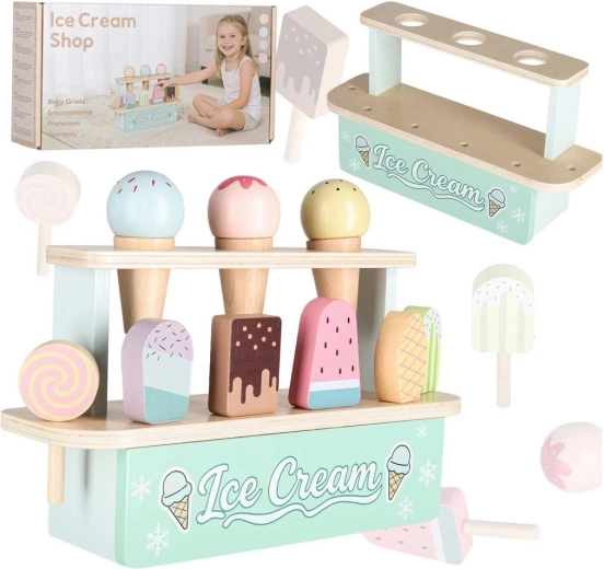 Gelaterie din lemn pentru copii – stand cu înghețată (10 piese)