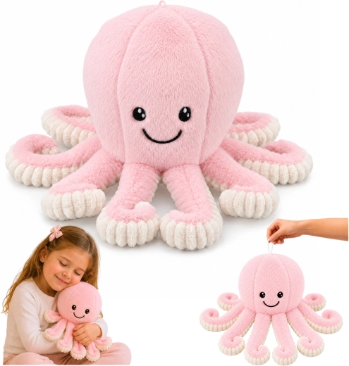 Caracatiță de pluș cu tentacule elastice, roz, 50 cm