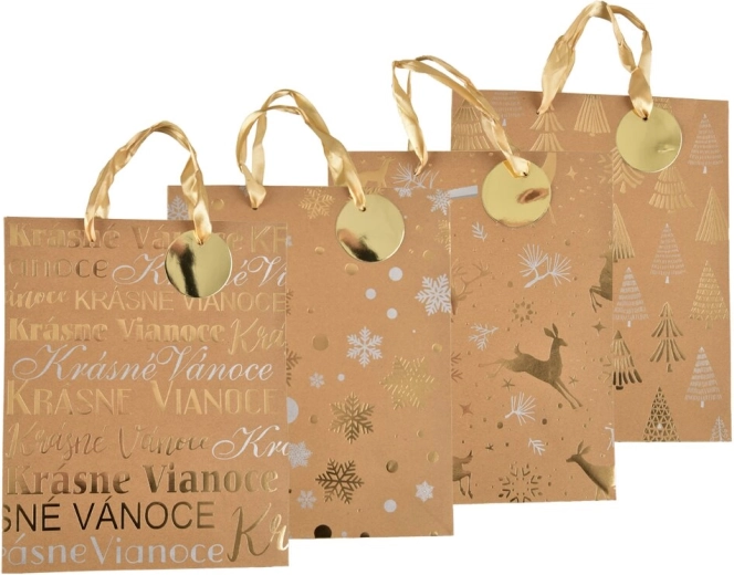 Pungă cadou de Crăciun din hârtie kraft 26 × 10 × 32 cm (4 modele)