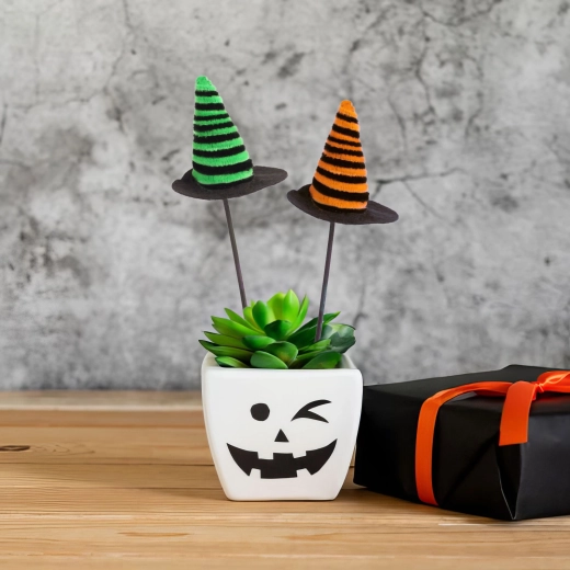 Decorațiuni de Halloween pentru ghiveci – pălării de vrăjitoare, set de 3 bucăți