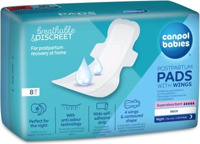 Canpol babies Absorbante postnatale cu aripioare, de noapte, 8 buc