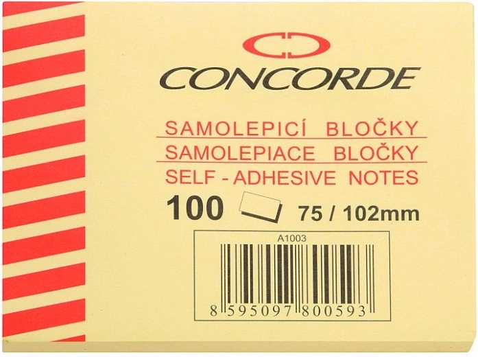 Bloc adeziv CONCORDE 75 × 102 mm, galben, 100 foi