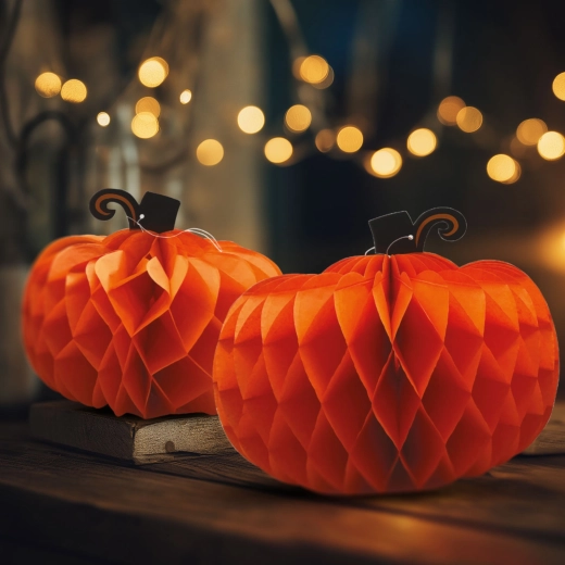 Decorațiune din hârtie pentru Halloween – lampioane în formă de dovleac, 25/30 cm, 2 bucăți