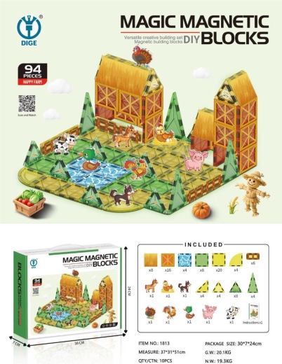 Set de construcție magnetică Fermă, 94 de piese