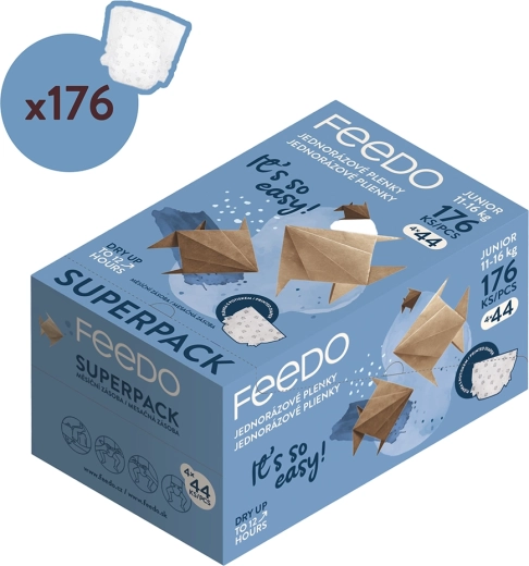 Scutece de unică folosință FEEDO Junior 5 pentru copii cu greutatea de 11–16 kg - 176 buc.