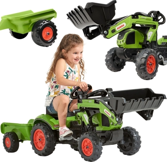 Tractor cu pedale Falk Claas Arion 410 cu încărcător și remorcă pentru copii 2–5 ani