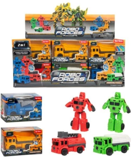 Mini mașină/robot transformabil din plastic 9 cm, 4 culori