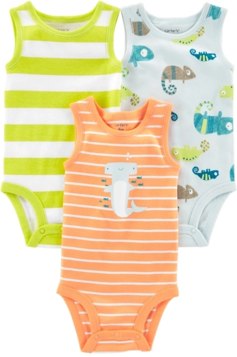 Carter's set de body-uri pentru bebeluși, fără mâneci Stripes Animals, 3 buc.