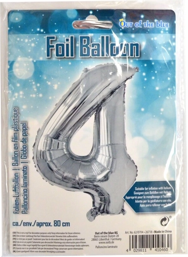 Balon din folie numărul 4 argintiu 80 cm