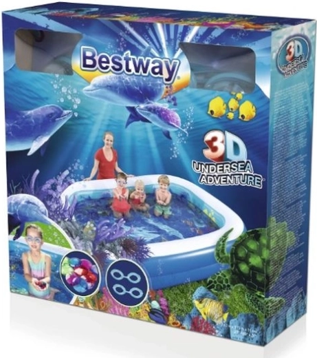 Bestway 3D aventură subacvatică – piscină gonflabilă pentru copii cu ochelari și cristale