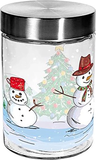 Borcan din sticlă pentru dulciuri TORO 1100 ml cu om de zăpadă