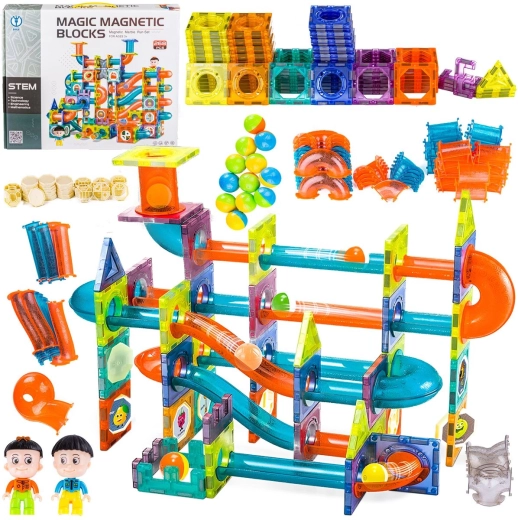 Set de construcție magnetic – pistă cu bile 268 piese