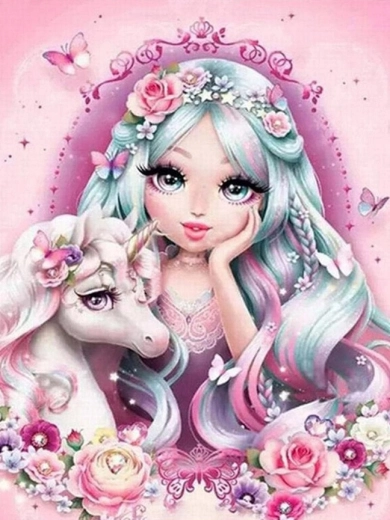 Pictură pe numere – prințesă și unicorn 40 × 50 cm