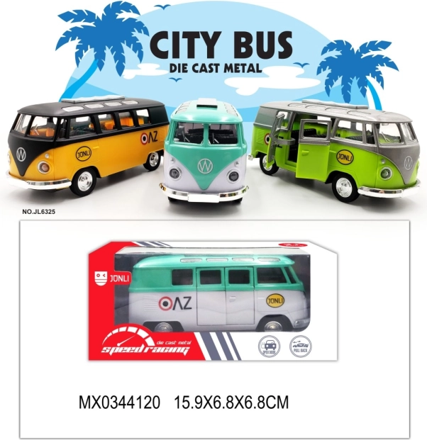 Mini autobuz metalic cu uși care se deschid și mecanism cu întoarcere