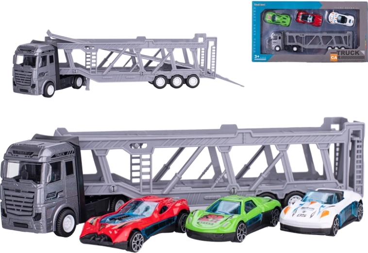 Transportor auto metalic cu 3 mașinuțe 22 cm