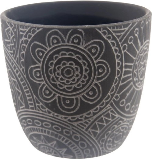 Ghiveci ceramic mandala negru 12 × 12 × 11 cm