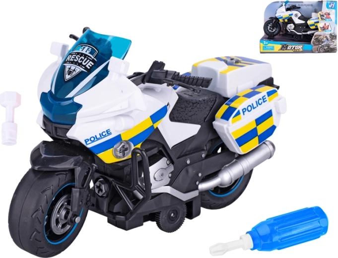 Motocicletă de poliție cu șurubelniță, cu volant, 22 cm