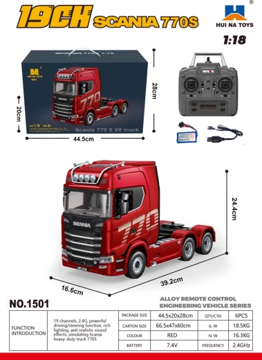 Camion SCANIA 770S cu telecomandă, la scara 1:18, roșu