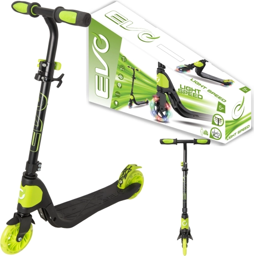 Trotinetă pliabilă pentru copii EVO Light Speed cu roți luminoase, negru-lime