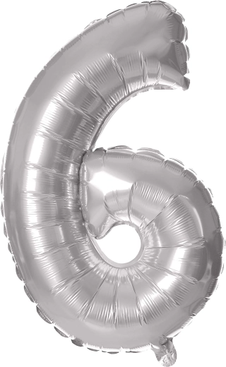Balon din folie TORO cifră 6, 30 cm, argintiu