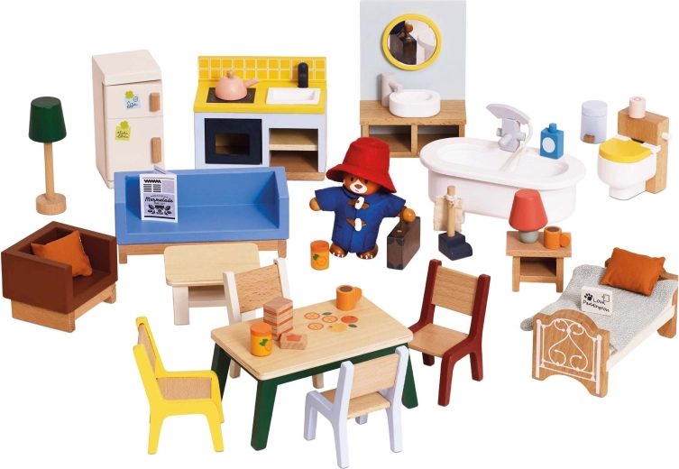 Mobilier din lemn pentru casa de păpuși Paddington - 35 de piese