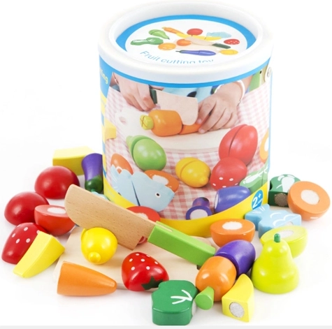 Fructe și legume din lemn pentru tăiat în găletușă