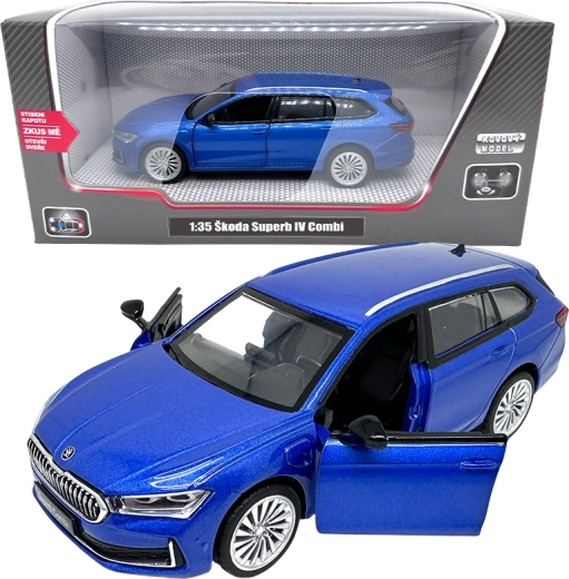 Model metalic Škoda Superb IV Combi 1:35 albastru cu lumini și sunete