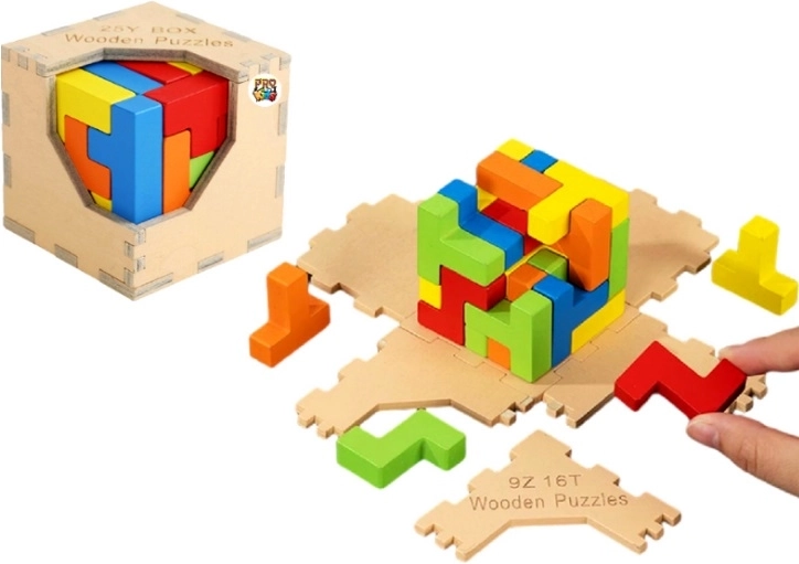 Cub magic din lemn – puzzle spațial