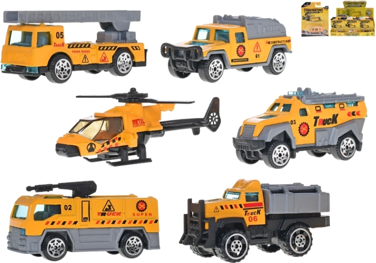 Vehicule de construcții din metal 7–8,5 cm – set de 18 buc
