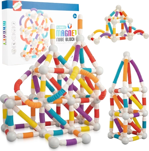 Set de construcție magnetic – tuburi mobile, 100 de piese