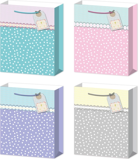 Pungă cadou L pastel cu buline