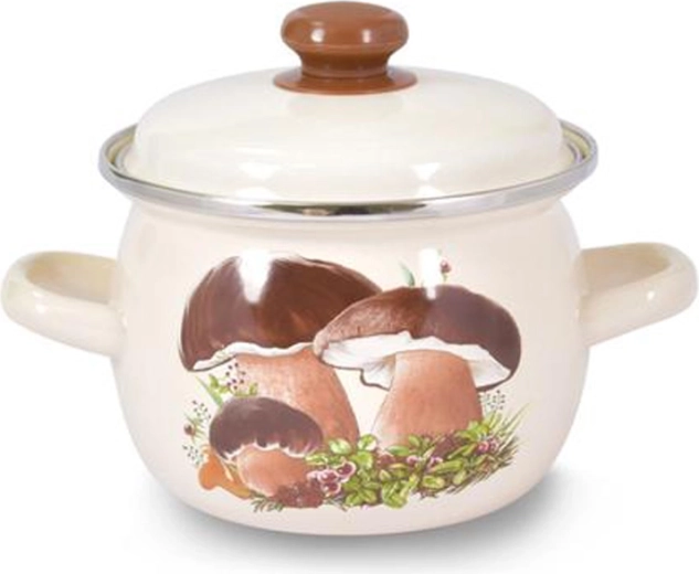Oală emailată cu capac TORO, cu motiv de ciuperci, 2,5 l