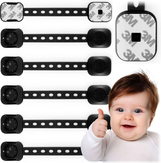 Blocaje de siguranță pentru dulapuri RICOKIDS pentru copii, 6 buc, negre