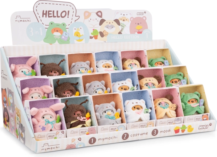 Nici MyMochi Hello – display de tejghea cu plușuri de 8 cm, 18 bucăți asortate