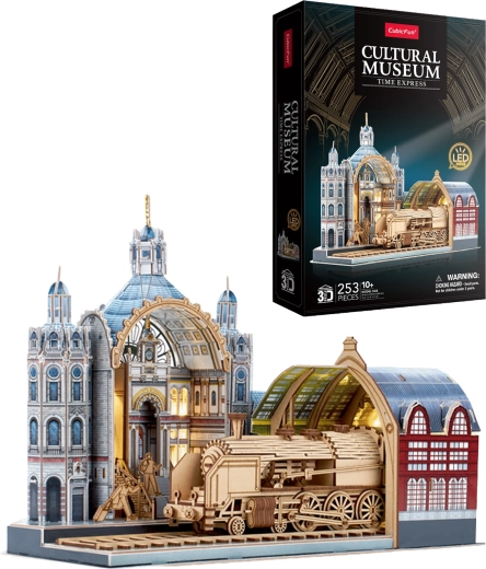 Puzzle 3D CubicFun gara istorică Time Express cu iluminare LED, 253 de piese