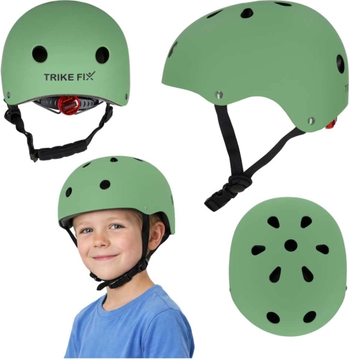 cască de ciclism pentru copii TRIKE FIX cu LED, mărimea M (55–58 cm), verde închis